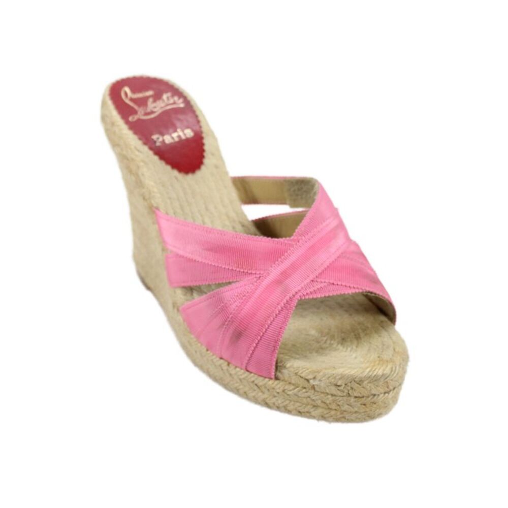 Christian Louboutin Womens Open Toe Espadrille Wedge Sandals Pink Size 37 7
